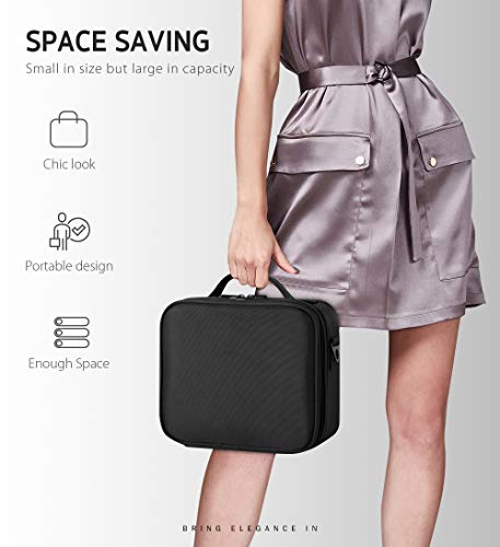Syntus 2 Layers Travel Makeup Bag with Mirror, Portable Train Cosmetic Case Organizer with Adjustable Dividers Large Capacity for Cosmetic Makeup Brushes Toiletry Jewelry Digital Accessories, Black 5 Syntus 2 Layers Travel Makeup Bag with Mirror, Portable Train Cosmetic Case Organizer with Adjustable Dividers Large Capacity for Cosmetic Makeup Brushes Toiletry Jewelry Digital Accessories, Black
