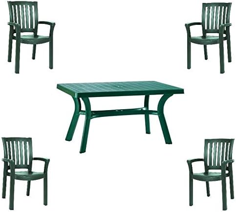 Amazon Com 5 Piece 55 Resin Patio Dining Table And 4 Resin Dining Arm Chair Set In Green Garden Outdoor