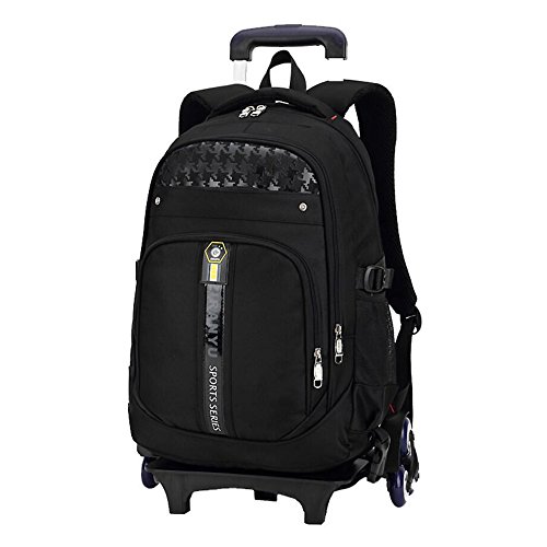 YUB Children School Bags Students Backpack Trolley Wheels Bags Rolling Backpacks for Kids Removable Black