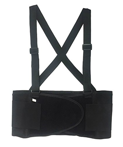 BRUFER 216111 Elastic Back Support Belt with Suspenders, Black (Large)