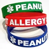 3-Pack of Toddler Size Peanut Allergy Medical Alert Silicone Bands 6 Inch White Lettering