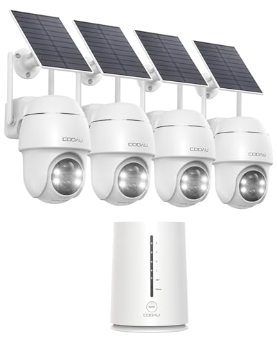 COOAU 4MP 64GB Überwachungskamera Aussen Akku Solar - 4er Kabelloses Set