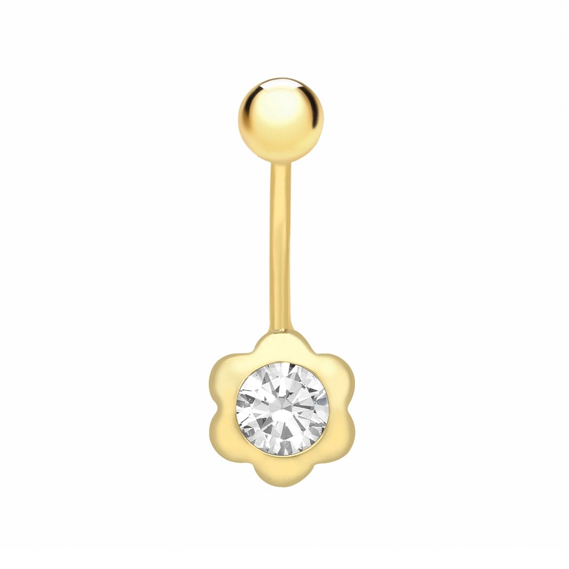 CARISSIMA Women's 9ct Yellow Gold Cubic Zirconia Flower Belly Bar