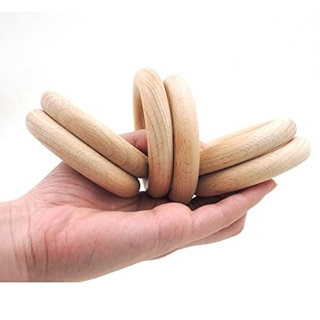 Wooden Teether Ring for Baby Boys And Girls (Sand) - 2 Pieces