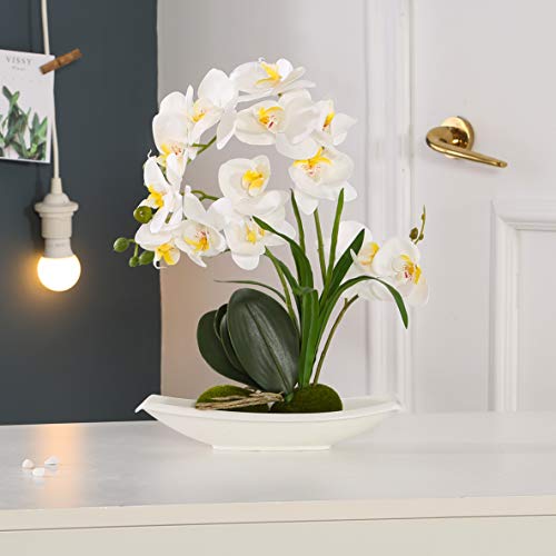 KINBEDY Artificial Bonsai Silk Orchids Phalaenopsis with Vase Home Office Decoration Party