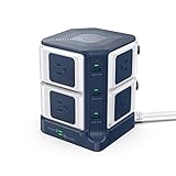 BESTEK Power Strip Tower 8-Outlet and 6 Smart USB Charging Ports 1500 Joules Surge Protector with 6 Feet Extension Cord ETL Listed