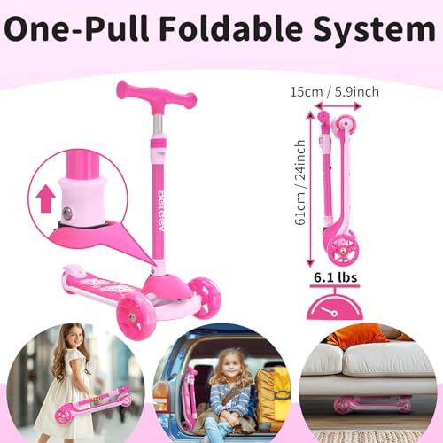 BELEEV A9 Kids Scooter with LED Light-Up Wheels & Deck, 3 Wheel Foldable Kick Scooter for Toddlers Boys Girls Ages 3-12, Adjustable Handlebar, Lean-to-Steer, Extra-Wide Wheels