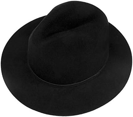 Choomon Women Wool Felt Trilby Fedora Hat Wide Brim Jazz Hat With Sample Band (Black)
