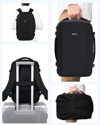 Zaino Ryanair 40x20x25, Zaino da Viaggio da 20L con 10 Tasche, Valigia Bagaglio a Mano Porta PC 14 pollici, Zaini Donna Uomo in PET Riciclato per Trekking e Lavoro（Nero）