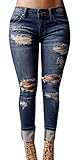 Chuanqi Women's High-waisted Ripped Holes Skinny Jeans Plus Size