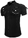 Neleus Men's Short Sleeve Denim Shirt Metal Button Down