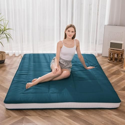 MAXYOYO Futon Mattress, Japanese Floor Mattress, Quilted Extra Thick, Foldable, Breathable, Guest Bed (Bluestone, King)