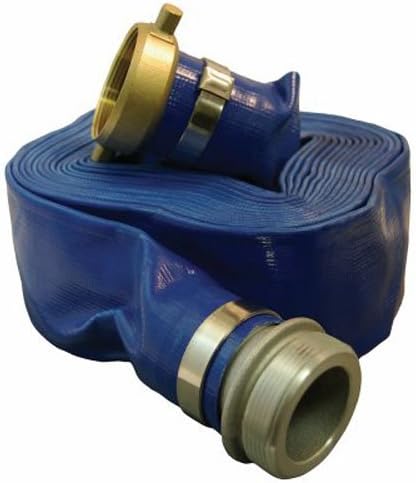 Apache 98138010 1-1/2" x 25' Blue Standard-Duty PVC Lay-Flat Discharge Hose with Aluminum Pin Lug Fittings