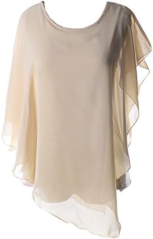 Shawhuaa Womens Batwing Sleeve Irregular Hem Chiffon Blouse T-Shirt Tops Medium Nude