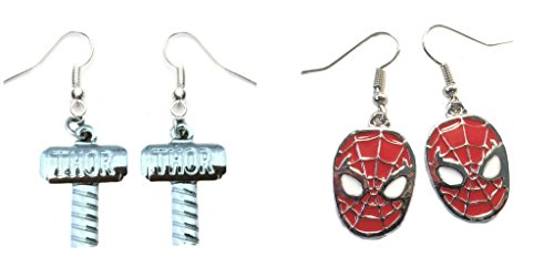 Thor Hammer and Spiderman Mask Dangle Earrings w/Gift Box