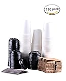 springpack Disposable Coffee Cups To Go with Travel Lids Sleeves and Straws 100% Biodegradable & Compostable Pla Eco Friendly Paper Coffee Cups 110 Sets of 12 oz