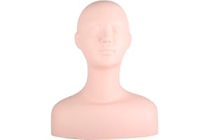 EVTSCAN Makeup Practice Model Head for Beauticians, with Shoulder Silicone Texture Reusable Suitable for Massage and Makeup Practice, Wig Cap Display, Beauty School and Salon Use