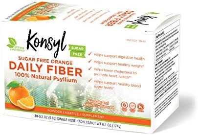Konsyl Daily Fiber Orange 100% Natural Psyllium Husk Powder - Sugar Free & Gluten Free - 30 Individual Packets