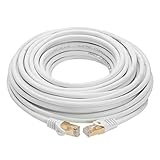 50FT S/FTP CAT 7 Gold Plated Shielded Ethernet RJ45 Copper Cable 10 Gigabit Ethernet Network Patch Cord Cat7 (50ft, White)
