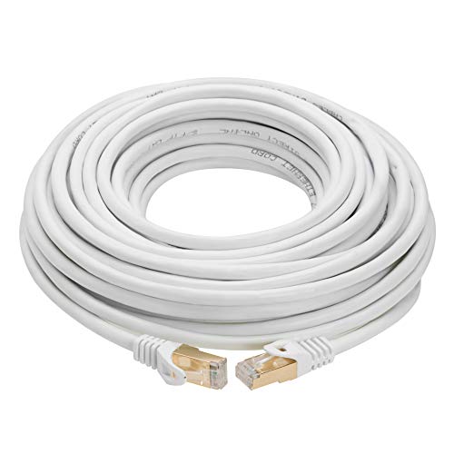 50FT S/FTP CAT 7 Gold Plated Shielded Ethernet RJ45 Copper Cable 10 Gigabit Ethernet Network Patch Cord Cat7 (50ft, White)