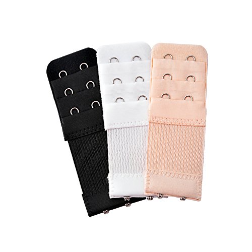 iFergoo Women Bra Extender, 2 Hooks / 3 Hooks Band Extension Strap Extender 2 Hook & 3 Hooks, 6 Pack (Black, White, Beige)
