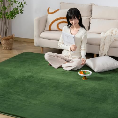 Keusnix ラグ カーペット ラグマット 2畳 185x185cm 極厚25mm 高反発 絨毯 厚手 ふわふわ リビングマット グリーン