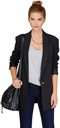 JZOEOEU Women's Junior Long Sleeve Office Blazers One Button Jacket Shawl Collar Suits X-Large Black