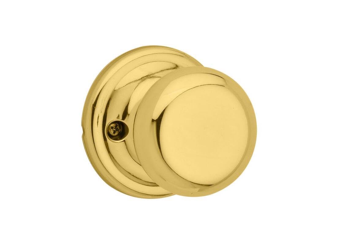Kwikset Juno Dummy Door Knob, Single Sided Handle for Closets, French Double Doors, and Pantry, Polished Brass Non-Turning Interior Push/Pull Door Knob (Pack of 10) Image