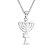 Created Blue Opal Religious Judaica Hanukkah Menorah Star Of David Pendant Necklace For Women Teens Bat Mitzvah .925 Sterling Silver