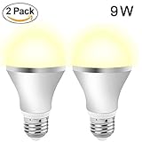 Aukora 9W Motion Sensor Light Bulbs - E26/E27 Motion Activated Led Dusk to Dawn Lights Bulbs Outdoor/Indoor Night Light for Porch Garage Basement Hallway Closet (Warm White, 2 Pack)