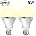 Aukora 9W Motion Sensor Light Bulbs - E26/E27 Motion Activated Led Dusk to Dawn Lights Bulbs Outdoor/Indoor Night Light for Porch Garage Basement Hallway Closet (Warm White, 2 Pack)