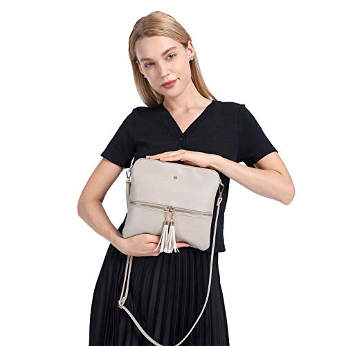 Amelie Galanti Lightweight Medium Crossbody Bag Shoulder Bag with Zipper Pocket and Tassel (KHAKI)