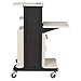 Oklahoma Sound Premium Plus Steel Wheeled AV Presentation Cart with Storage Cabinet, Wire Management Grommets, and 6 Outlet Power Strip, Ivory/Black