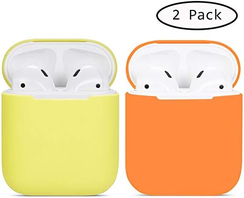 Compatible Airpods Case, 2 Pack Protective Ultra-Thin Soft Silicone Shockproof Non-Slip Protection Accessories Cover Case for Apple Airpods 2 & 1 Charging Case - Yellow+Vibrant Orange