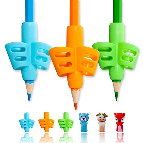 Pencil Grips,ANERZA Pencil Grips for Kids Handwriting,Writing Aid Grip for Preschoolers,Silicone Ergonomic Writing Tool for Children,Adults or Special Needs Lefty or Righty (6pcs)