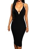 Womens Sexy Double Straps Cross Back V Neck Party Club Midi Dress