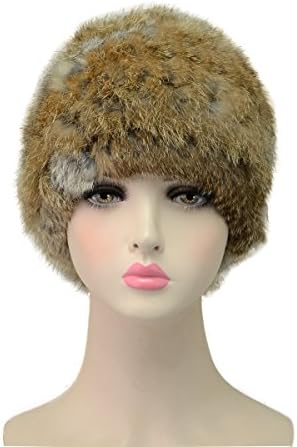 MEEFUR Real Rabbit Fur Hats Womens Winter Snow Cap Cold Weather Ladies Beanies Warm Stretchable Genuine Fur Headwear
