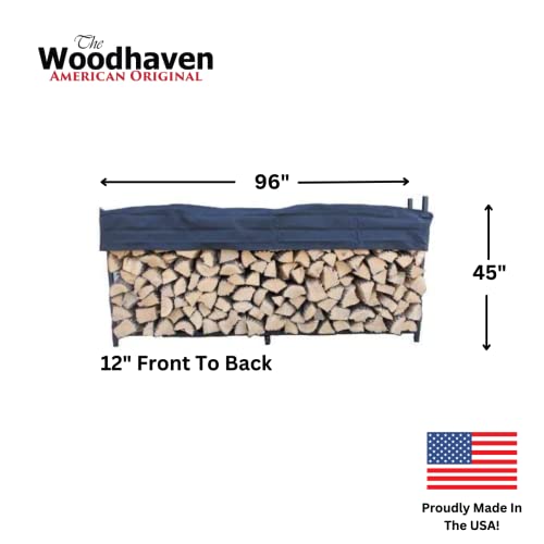 Woodhaven Pioneer 8' Firewood Rack with Cover Black Steel Outdoor