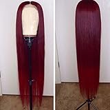 Burgundy Silk Straight Human Hair Wigs Glueless Lace Front Hair 150% Density Pre Plucked Hair for Black Women by Estelle Wig (12inch, 13x6 lace front wig)
