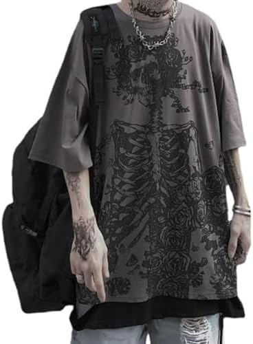 Women Men Y2K Skeleton T Shirt Gothic Skull Graphic Tee Oversized