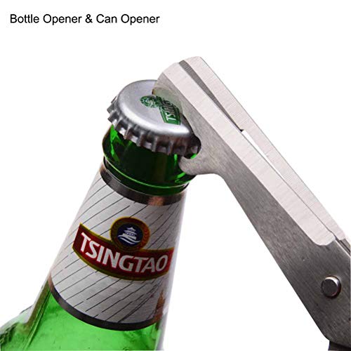 Liangery Multifunction Kitchen Scissors, Sharp Utility Cutting Scissors Shears for Chicken Meat Vegetables Fish Beef with Can Bottle Opener Stainless Steel Shaving Knife,Walnut clip Function in Orange - Thumbnail 5