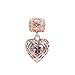 Rose Gold Heart Crystal Charms Pendant Solid 925 Sterling Silver Love Dangle Bead Valentines Day Charms