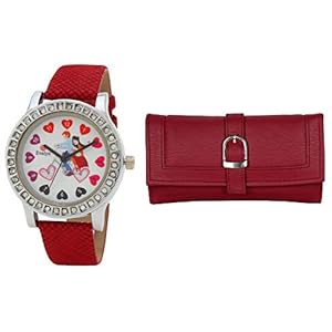 Evelyn Women’s Latest Formal Analog White Dial Wrist Watch with Maroon Wallet Officewear