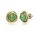 14k Yellow Gold Love Knot Natural Jade Stud Earrings