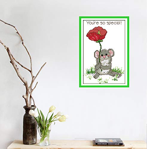 Cross Stitch Stamped Kits Quilt Pre-Printed Cross-Stitching Patterns for Beginner Kids Adults, Embroidery Crafts Needlepoint Starter Kits Little Mouse