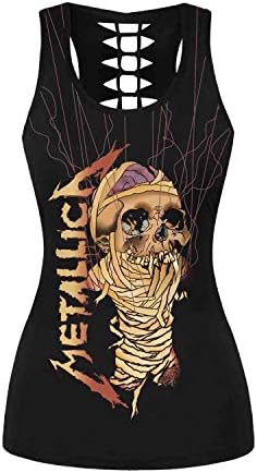 Plustrong Womens Metallica Skull Print Workout Yoga Running Tank Tops Sleeveless Casual Shirts Tops