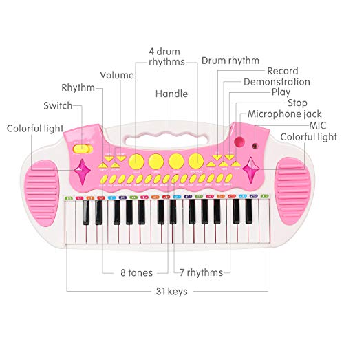 BAOLI 31 Keys Pink Children Musical Toys Electronic Organ Keyboard Piano with Karaoke Recording