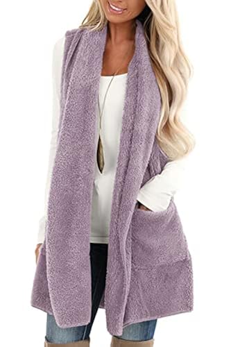 ReachMe Womens Sleeveless Cardigan Open Front Vest Long Sherpa