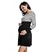 Women Striped Patchwork Nursing Midi Dress,Crytech Maternity Double Layer Round Neck Side Ruched Pregnancy Sleepwear Nightgown for Breastfeeding Convertible Hospital Delivery Gown (Medium, Black)thumb 4