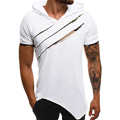 Plus Size Mens Casual Slim Fit Short Sve Hoodie Lightweight Basic Shirt top Blouse Muscle Trend Cool tee